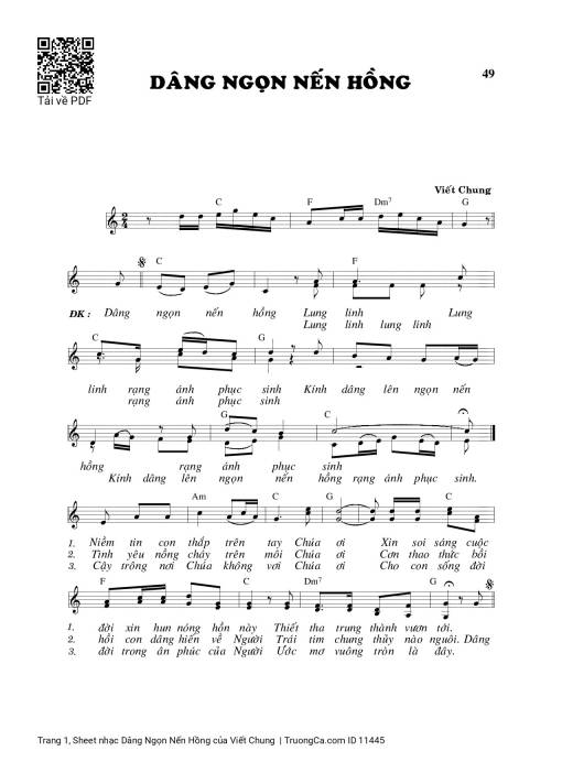Sheet nhạc PDF bài Dâng Ngọn Nến Hồng