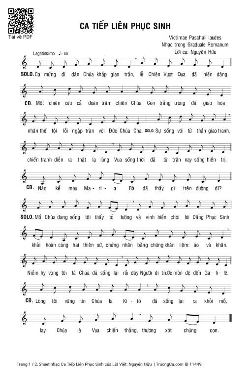 Sheet nhạc PDF bài Ca Tiếp Liên Phục Sinh