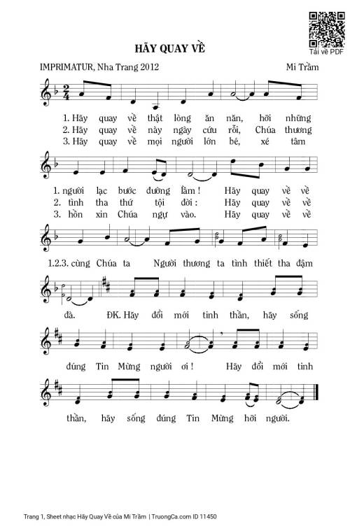 Sheet nhạc PDF bài Hãy Quay Về - Mi Trầm