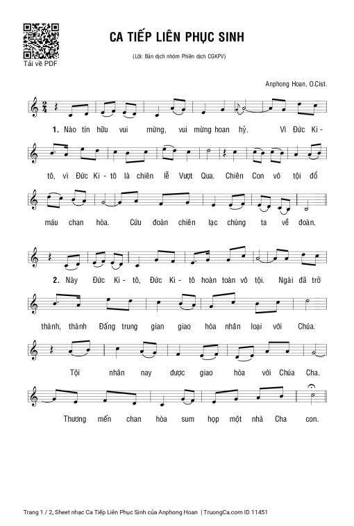 Sheet nhạc PDF bài Ca Tiếp Liên Phục Sinh