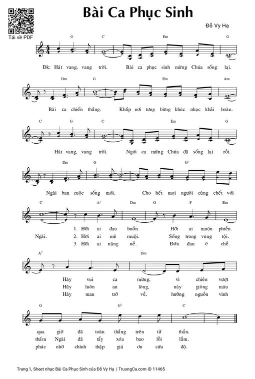 Sheet nhạc PDF bài Bài Ca Phục Sinh