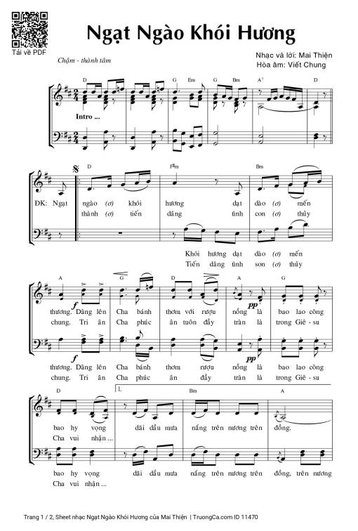 Sheet nhạc PDF bài Ngạt Ngào Khói Hương