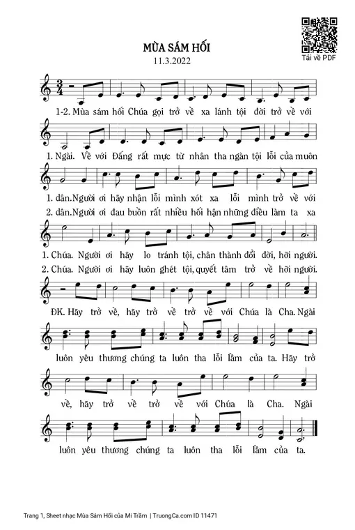 Sheet nhạc PDF bài Mùa Sám Hối
