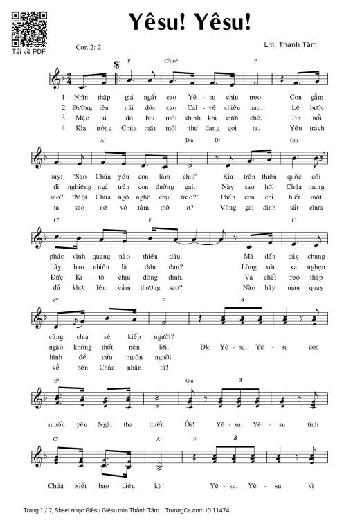 Sheet nhạc PDF bài Giêsu Giêsu - Thành Tâm