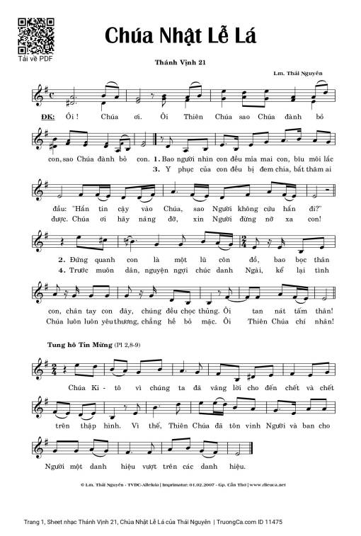 Sheet nhạc PDF bài Thánh Vịnh 21, Chúa Nhật Lễ Lá
