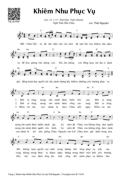 Sheet nhạc PDF bài Khiêm Nhu Phục Vụ