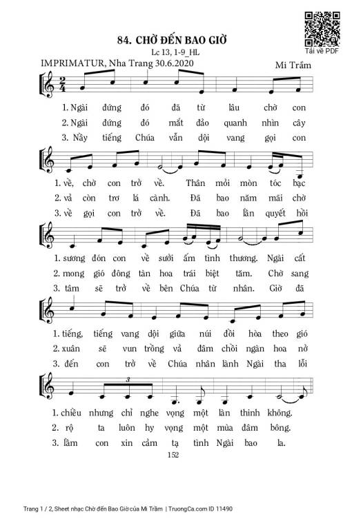 Sheet nhạc PDF bài Chờ đến Bao Giờ