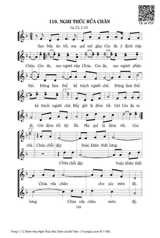 Sheet nhạc PDF bài Nghi Thức Rửa Chân