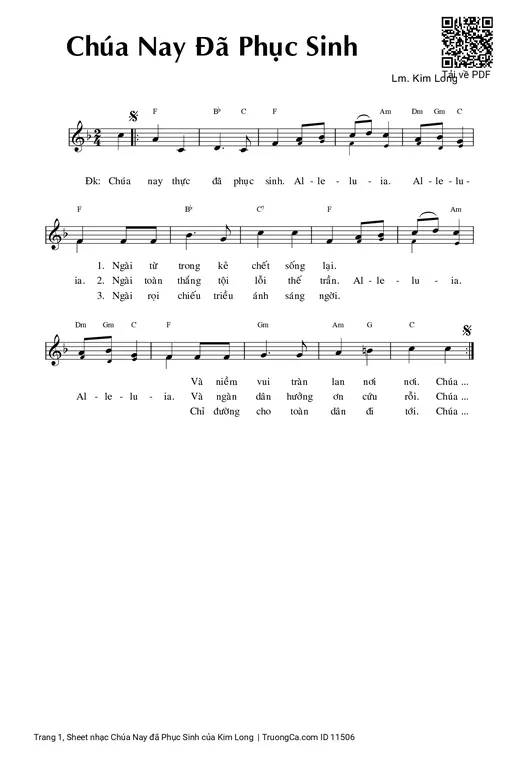 Sheet nhạc PDF bài Chúa Nay đã Phục Sinh