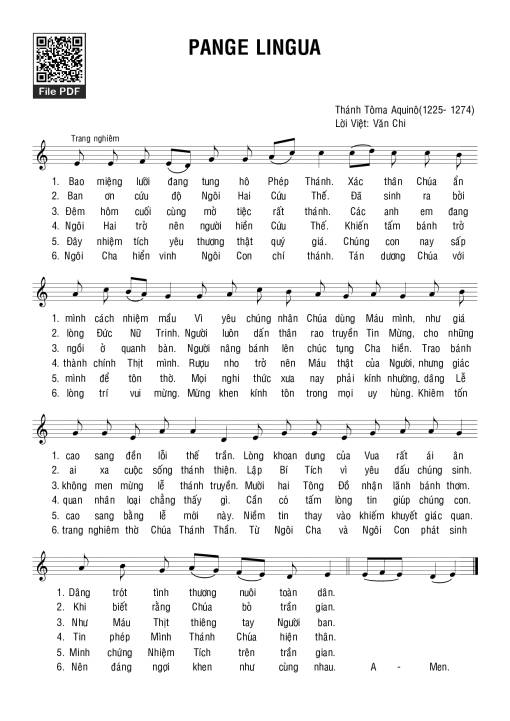 Sheet nhạc PDF bài Pange Lingua - Văn Chi