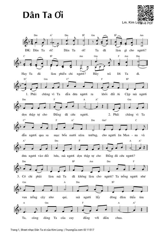 Sheet nhạc PDF bài Dân Ta ơi - Kim Long