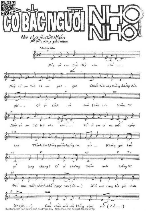 Sheet nhạc PDF bài Cô Bắc kỳ nho nhỏ