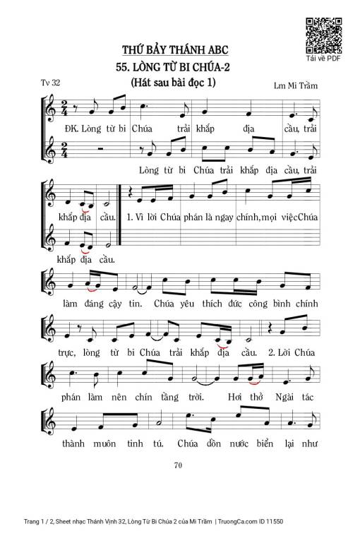 Sheet nhạc PDF bài Thánh Vịnh 32, Lòng Từ Bi Chúa 2