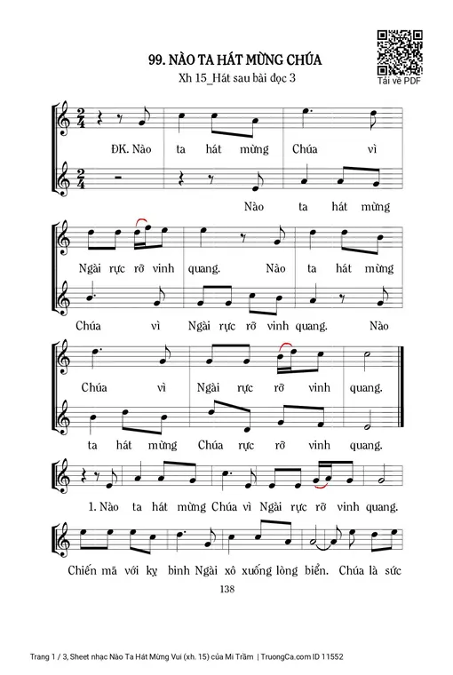 Sheet nhạc PDF bài Nào Ta Hát Mừng Vui (xh. 15)
