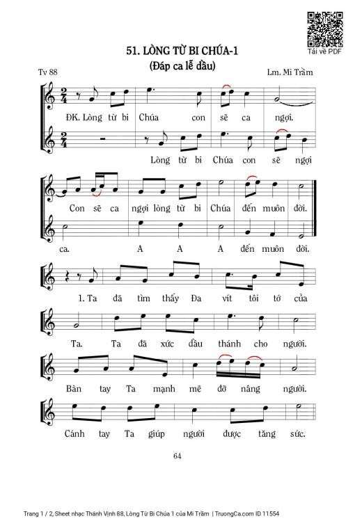 Sheet nhạc PDF bài Thánh Vịnh 88, Lòng Từ Bi Chúa 1