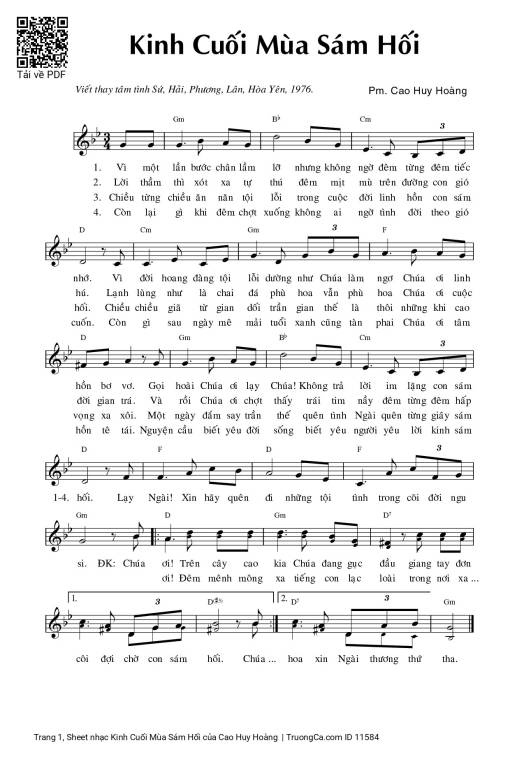 Sheet nhạc PDF bài Kinh Cuối Mùa Sám Hối