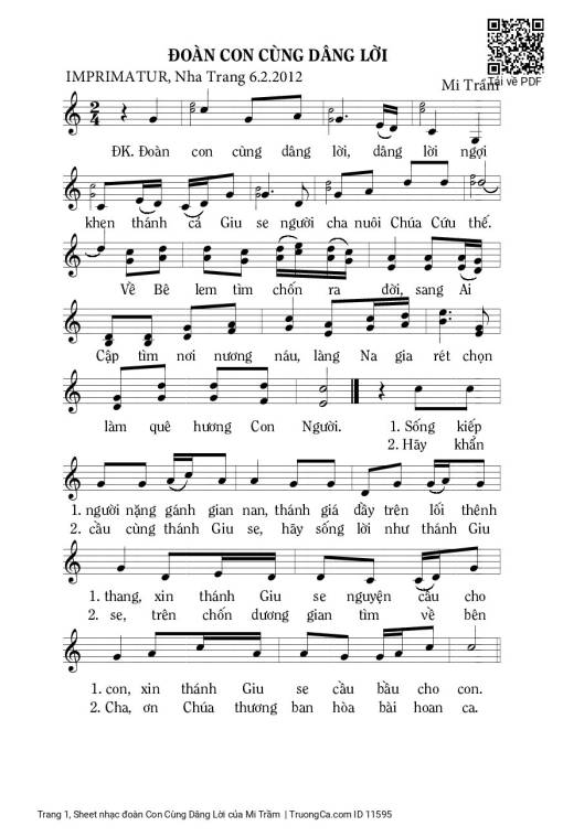 Sheet nhạc PDF bài đoàn Con Cùng Dâng Lời
