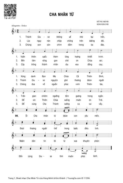 Sheet nhạc PDF bài Cha Nhân Từ - Hùng Minh & Kim Khánh