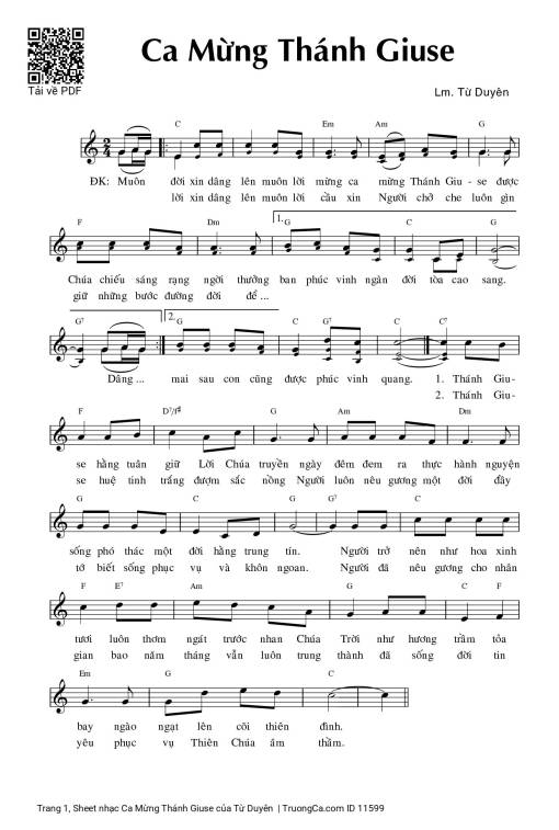 Sheet nhạc PDF bài Ca Mừng Thánh Giuse