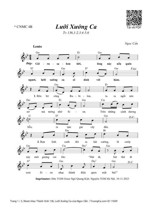 Sheet nhạc PDF bài Thánh Vịnh 136, Lưỡi Xướng Ca