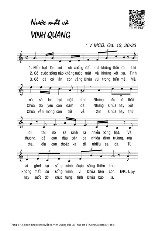 Sheet nhạc PDF bài Nước Mắt Và Vinh Quang