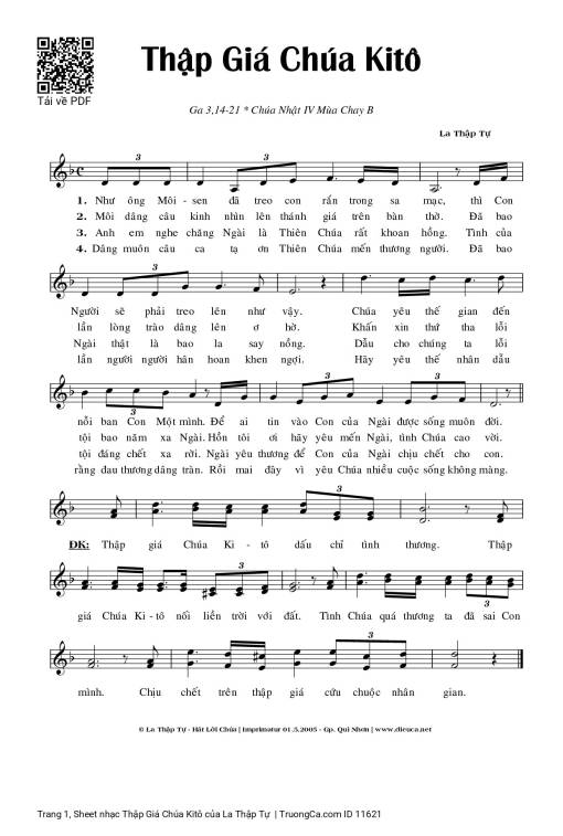 Sheet nhạc PDF bài Thập Giá Chúa Kitô