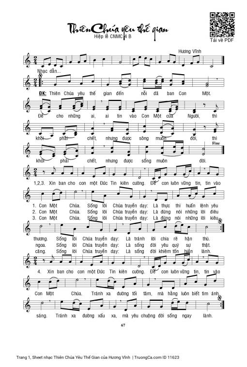 Sheet nhạc PDF bài Thiên Chúa Yêu Thế Gian