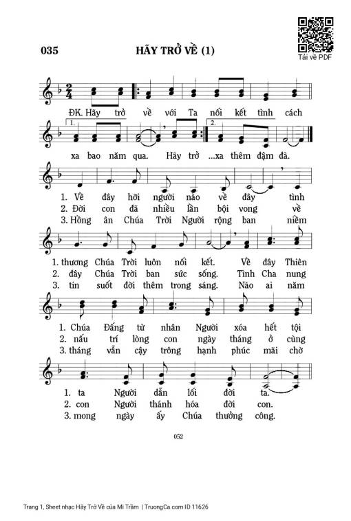 Sheet nhạc PDF bài Hãy Trở Về