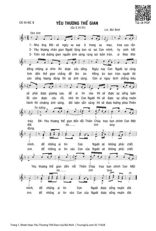 Sheet nhạc PDF bài Yêu Thương Thế Gian
