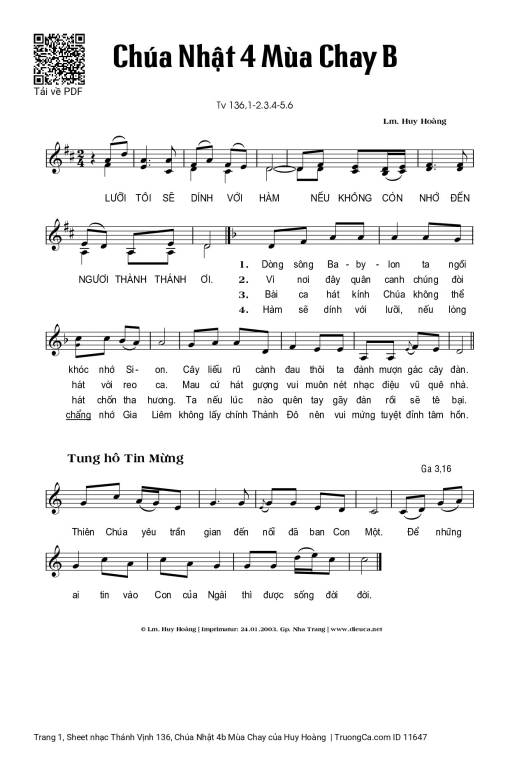 Thánh Vịnh 136, Chúa Nhật 4b Mùa Chay