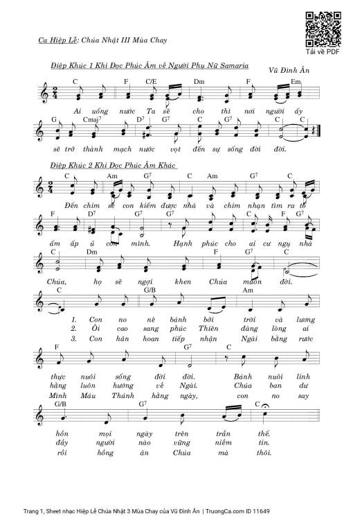 Sheet nhạc PDF bài Hiệp Lễ Chúa Nhật 3 Mùa Chay