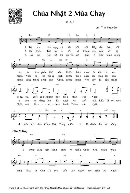 Thánh Vịnh 115, Chúa Nhật 2b Mùa Chay