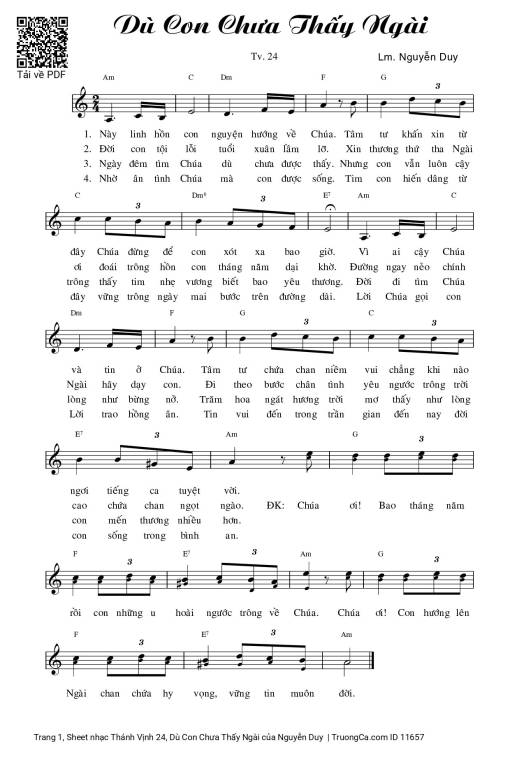 Sheet nhạc PDF bài Thánh Vịnh 24, Dù Con Chưa Thấy Ngài