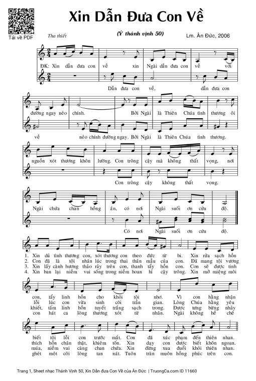 Sheet nhạc PDF bài Thánh Vịnh 50, Xin Dẫn đưa Con Về