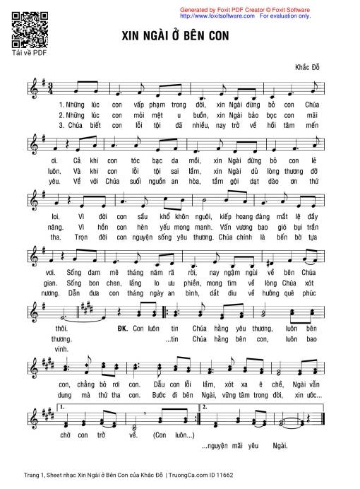 Sheet nhạc PDF bài Xin Ngài ở Bên Con