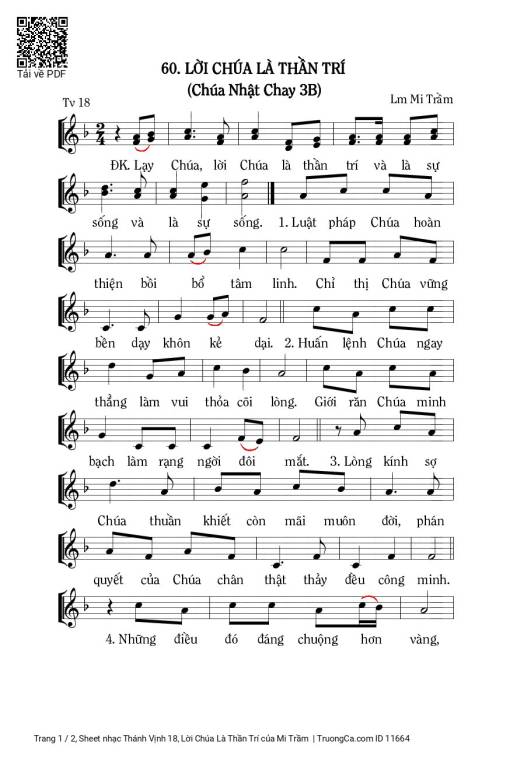 Sheet nhạc PDF bài Thánh Vịnh 18, Lời Chúa Là Thần Trí