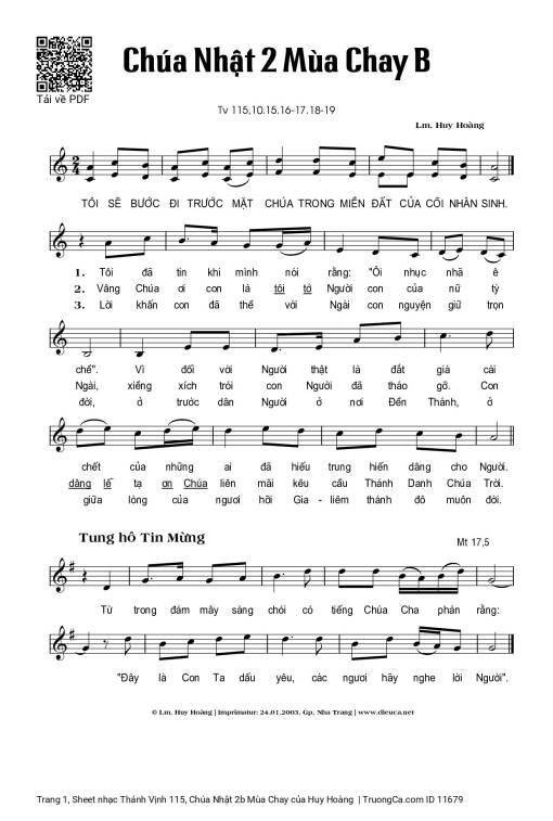 Thánh Vịnh 115, Chúa Nhật 2b Mùa Chay