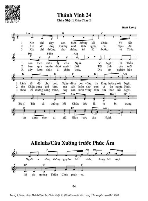 Sheet nhạc PDF bài Thánh Vịnh 24, Chúa Nhật 1b Mùa Chay