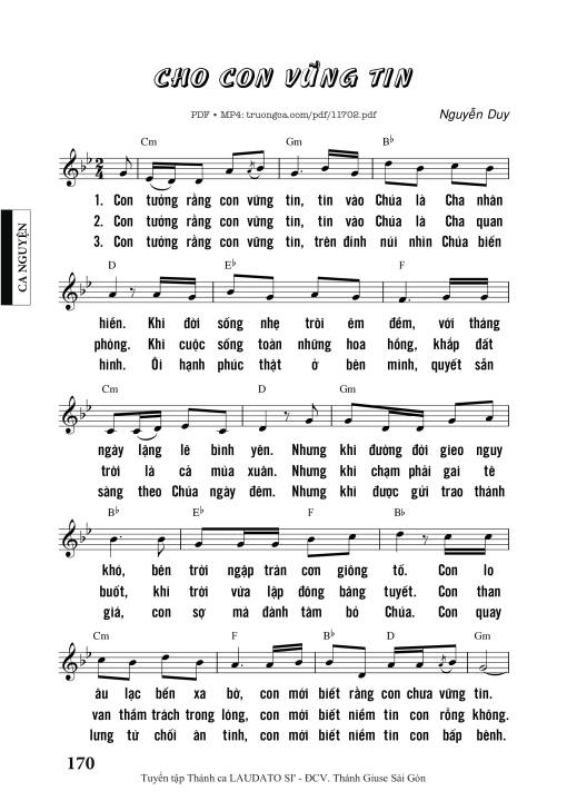 Sheet nhạc PDF bài Cho Con Vững Tin