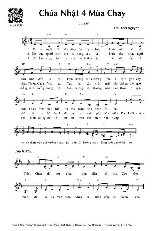 Sheet nhạc PDF bài Thánh Vịnh 136, Chúa Nhật 4b Mùa Chay