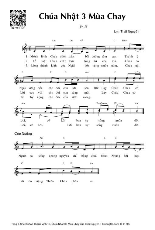 Sheet nhạc PDF bài Thánh Vịnh 18, Chúa Nhật 3b Mùa Chay