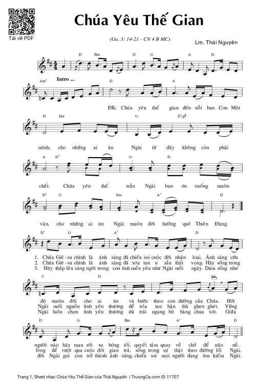Sheet nhạc PDF bài Chúa Yêu Thế Gian