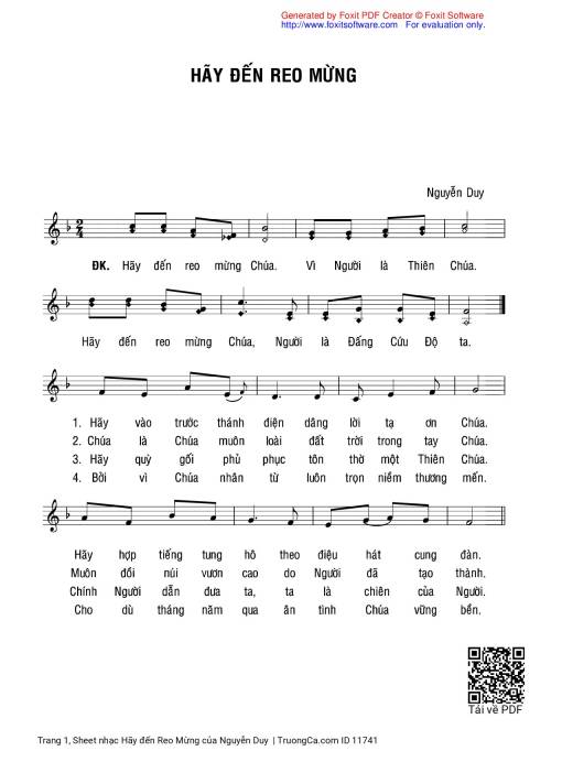 Sheet nhạc PDF bài Hãy đến Reo Mừng