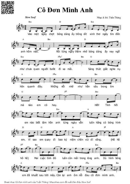 Sheet nhạc PDF bài Cô đơn mình anh
