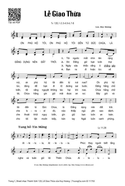 Sheet nhạc PDF bài Thánh Vịnh 120, Lễ Giao Thừa