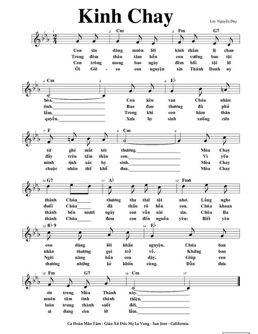Sheet nhạc PDF bài Kinh Chay - Nguyễn Duy