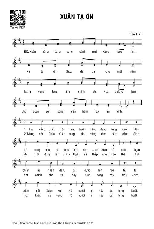 Sheet nhạc PDF bài Xuân Tạ ơn - Trần Thế