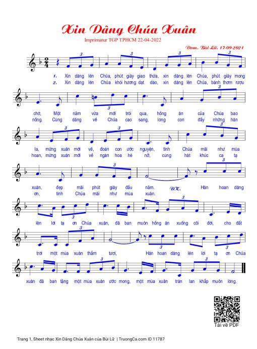 Sheet nhạc PDF bài Xin Dâng Chúa Xuân