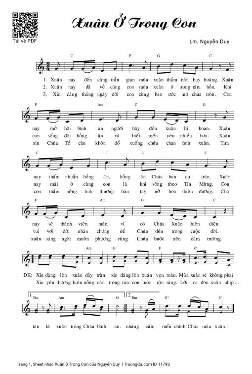 Sheet nhạc PDF bài Xuân ở Trong Con