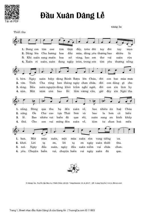 Sheet nhạc PDF bài đầu Xuân Dâng Lễ